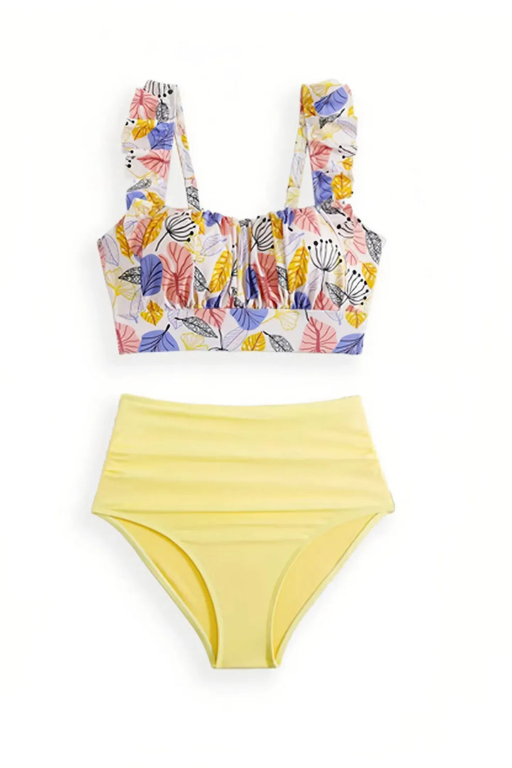 Ruffle Floral Print Swimsuit With Sarong