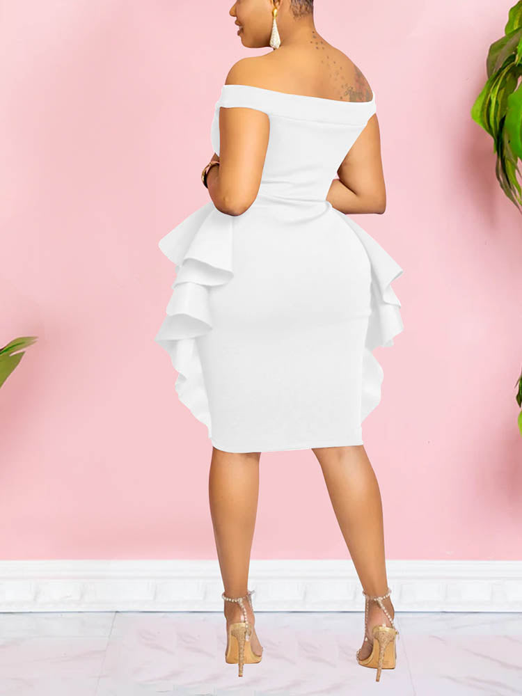 Off Shoulder Ruffle Dresses Red / L