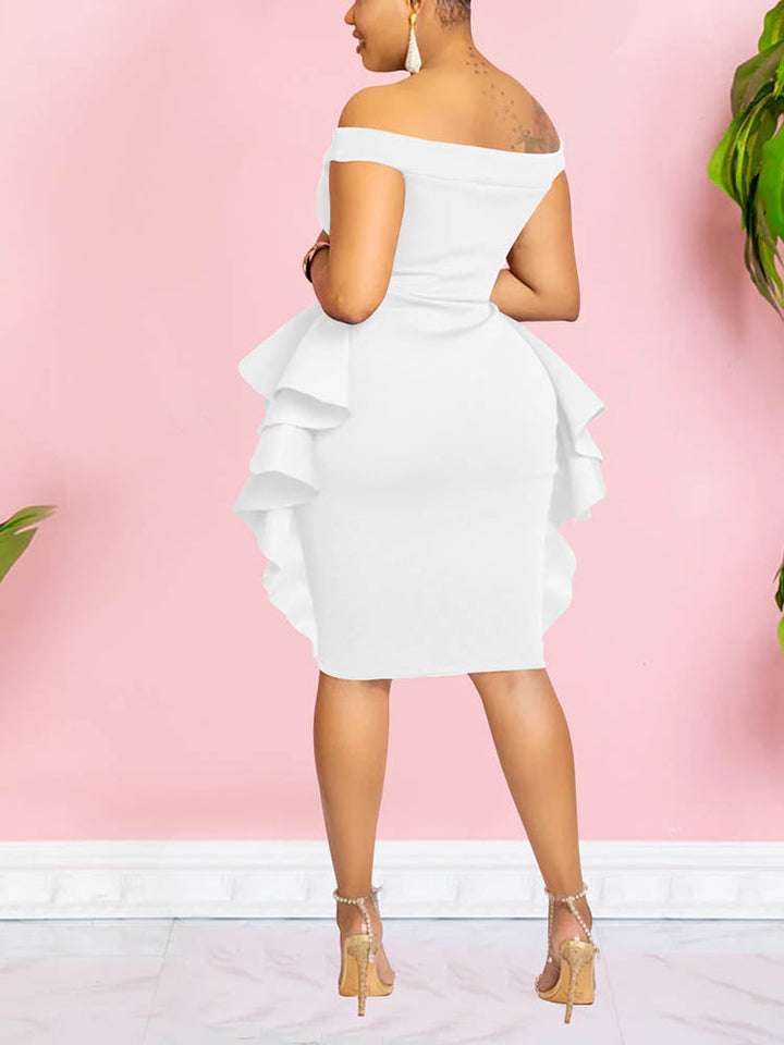 Off Shoulder Ruffle Dresses Red / L