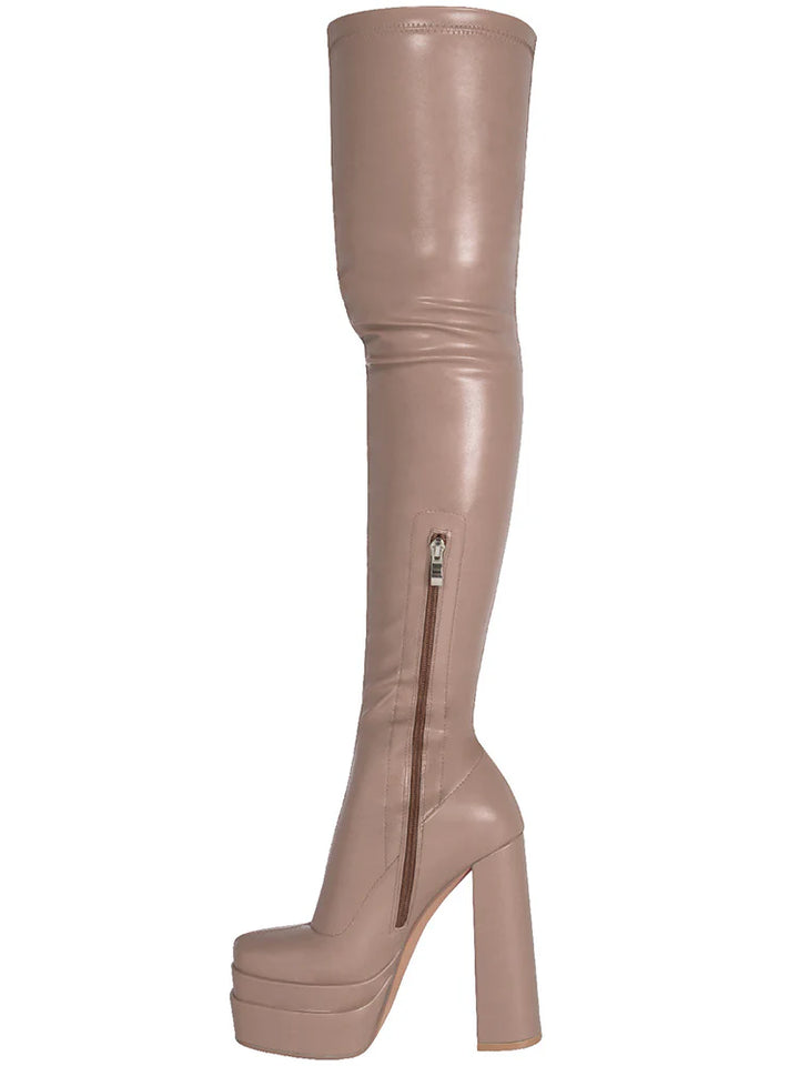 PU Platform Heel Thigh High Boots