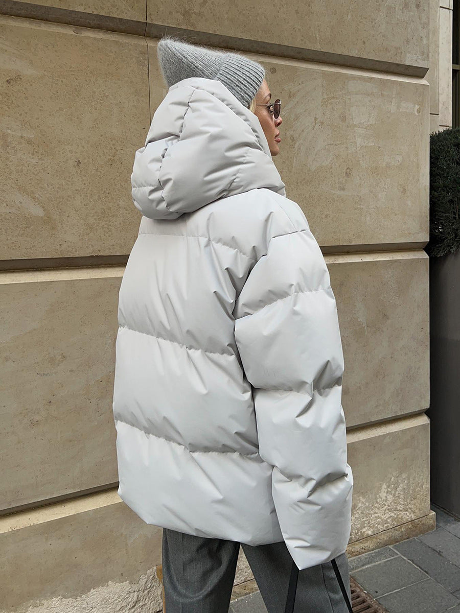 Loose Solid-Color Hooded Cotton Jacket