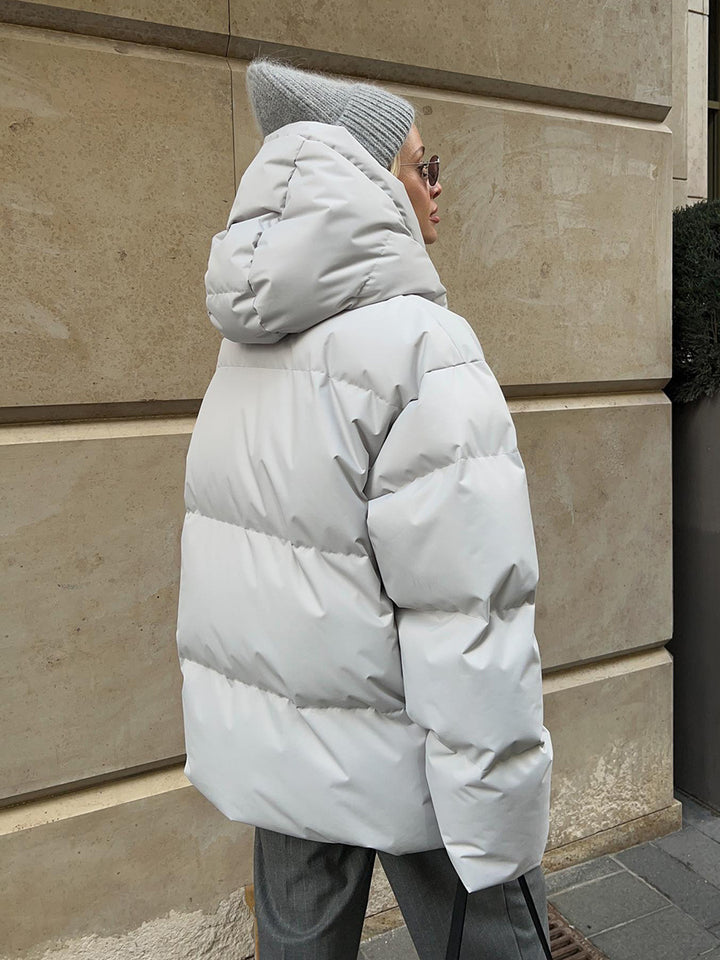 Loose Solid-Color Hooded Cotton Jacket