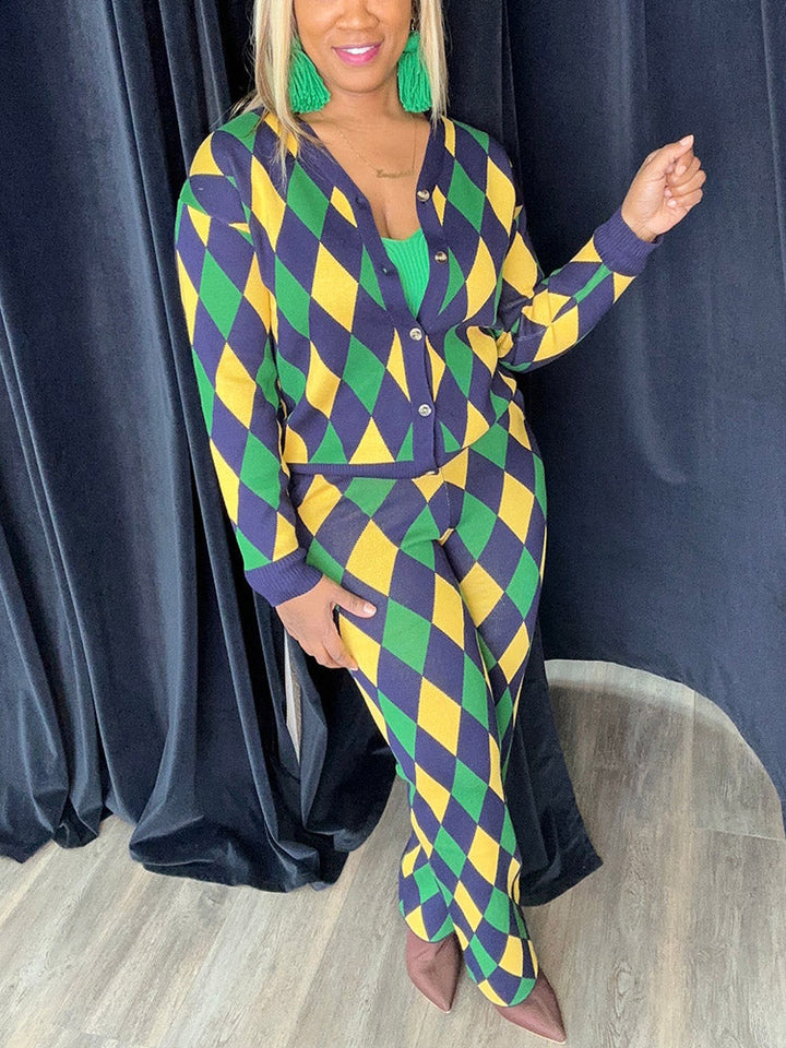 Plaid Knit Set Green / 3XL