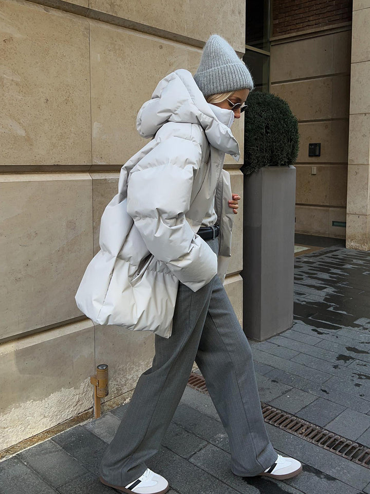 Loose Solid-Color Hooded Cotton Jacket