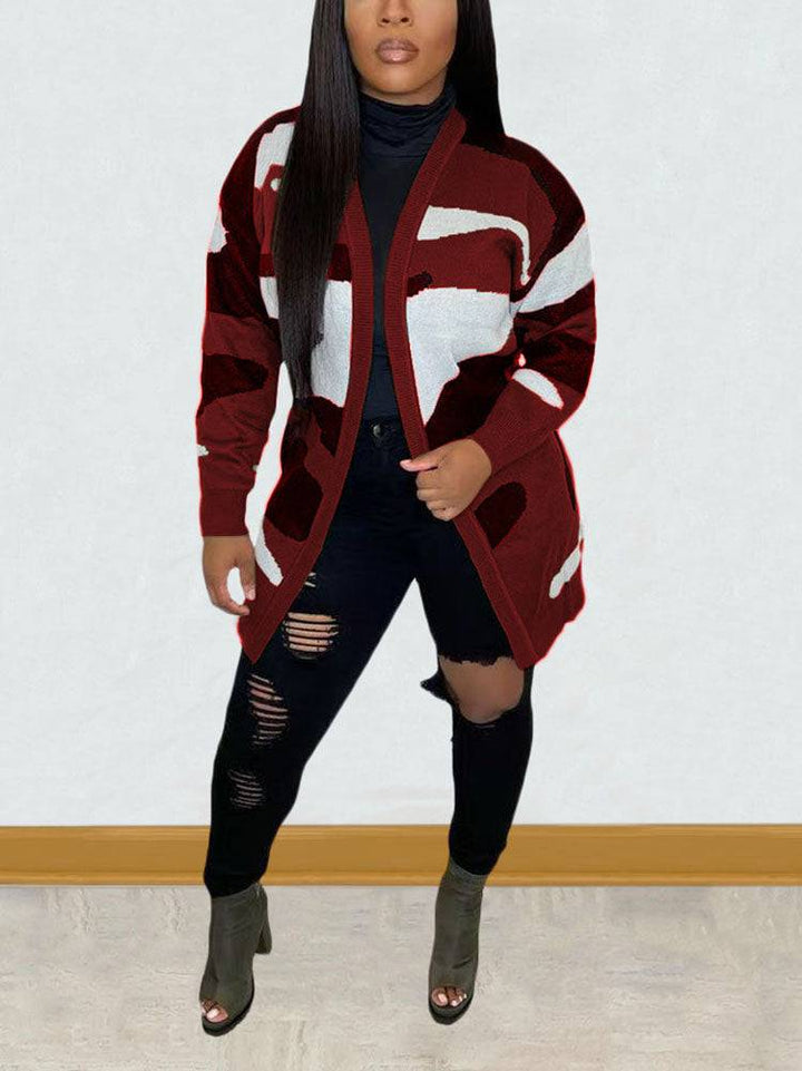 Camouflage Print Sweater Cardigan Pink / M