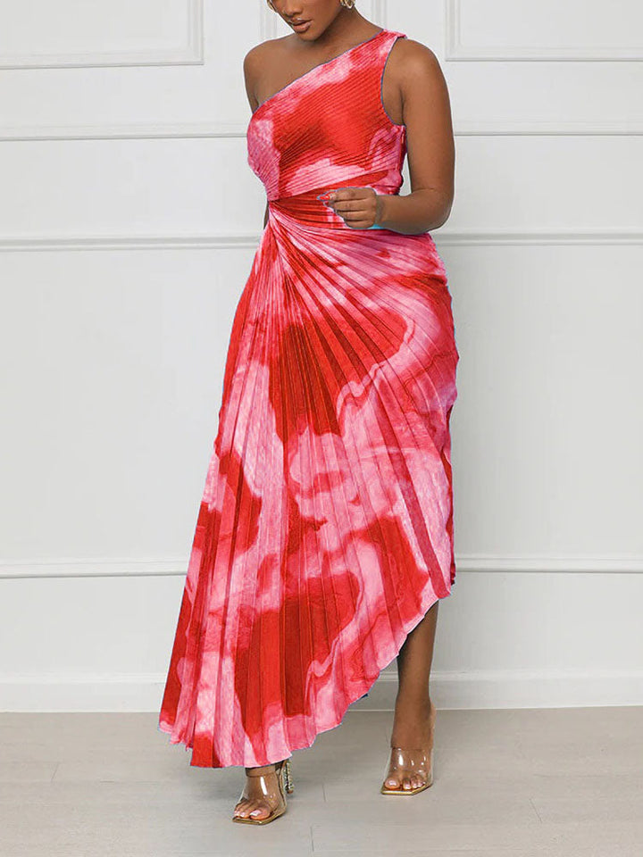 One Shoulder Pleated Dress Violet / M