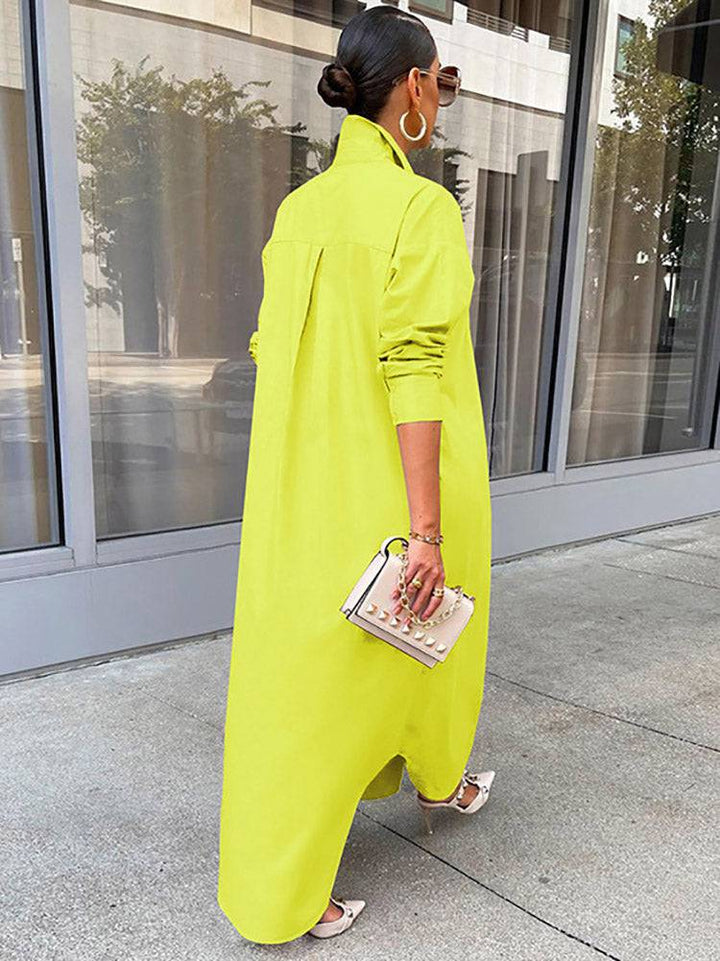 Solid Button Split Shirt Dress White / XL
