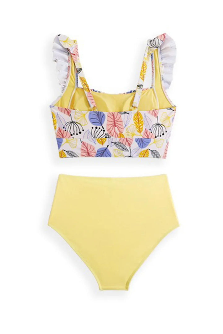 Ruffle Floral Print Swimsuit With Sarong