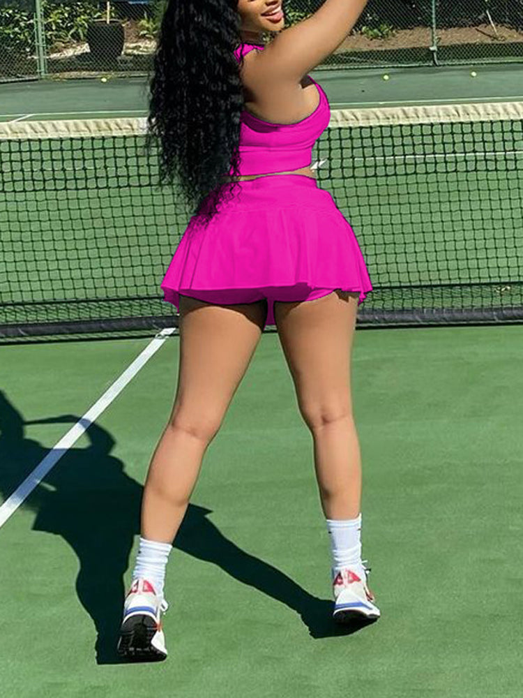 Sleeveless Top Pleated Skirt Set Orange / 2XL