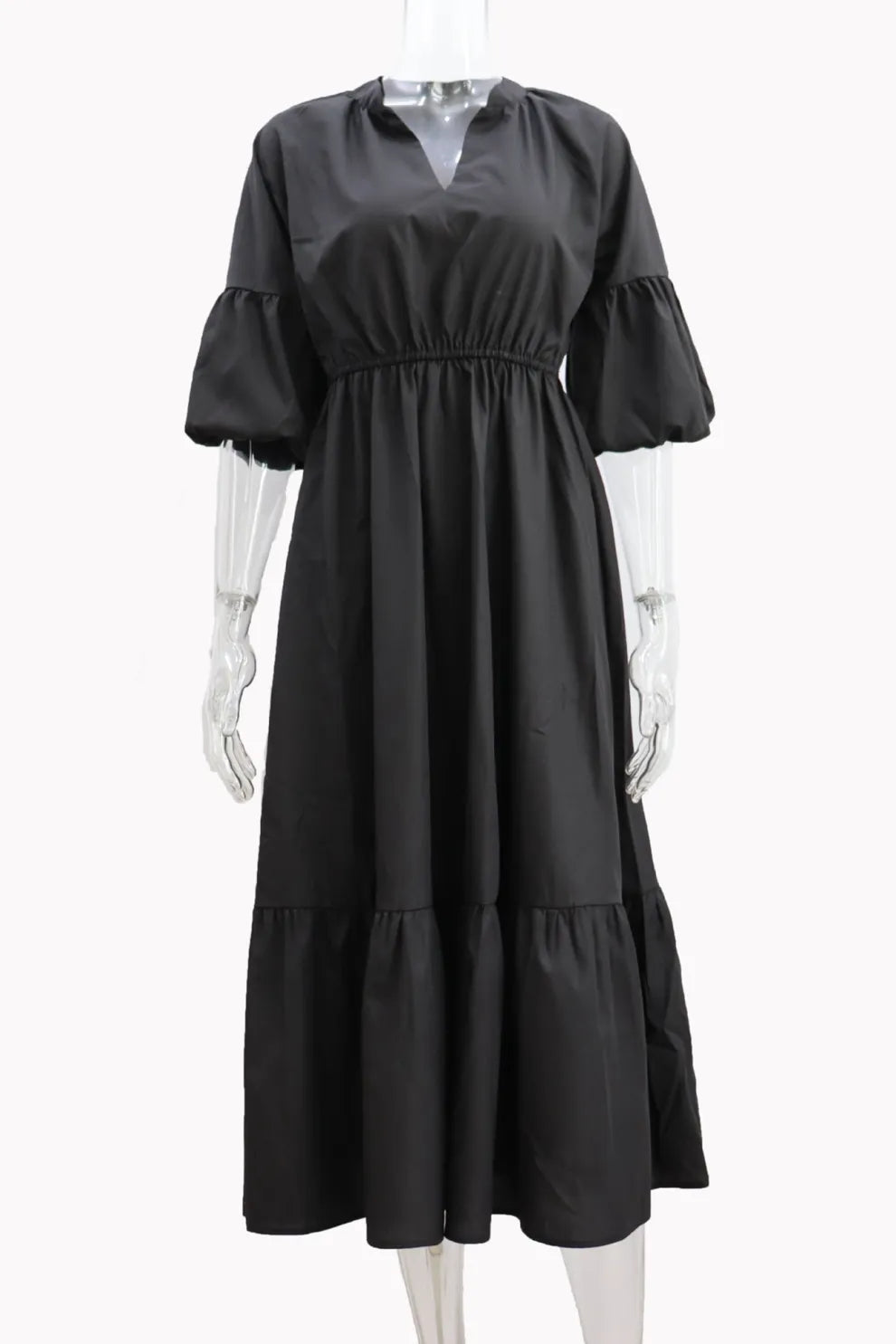 Half Sleeve V Neck High Waist Midi Dress