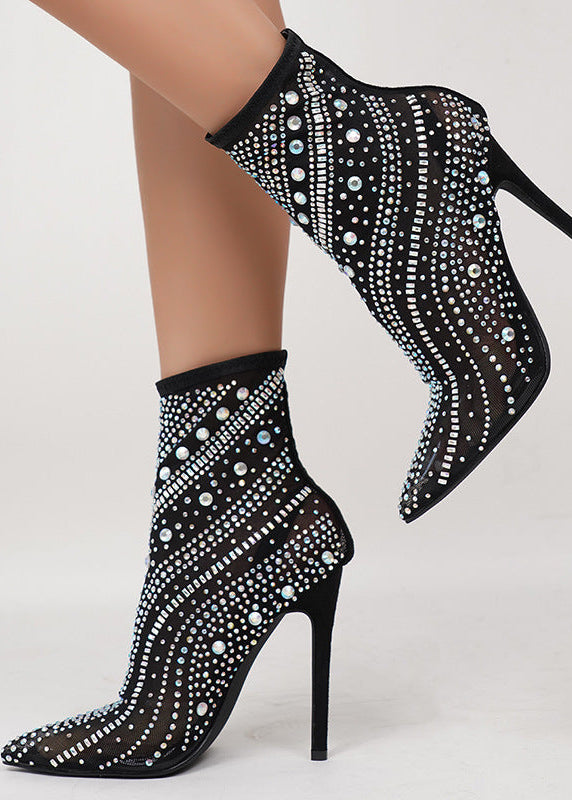 Sexy Nightclub Runway Show Ultra-High-Heel Rhinestone Mid-Calf Boots