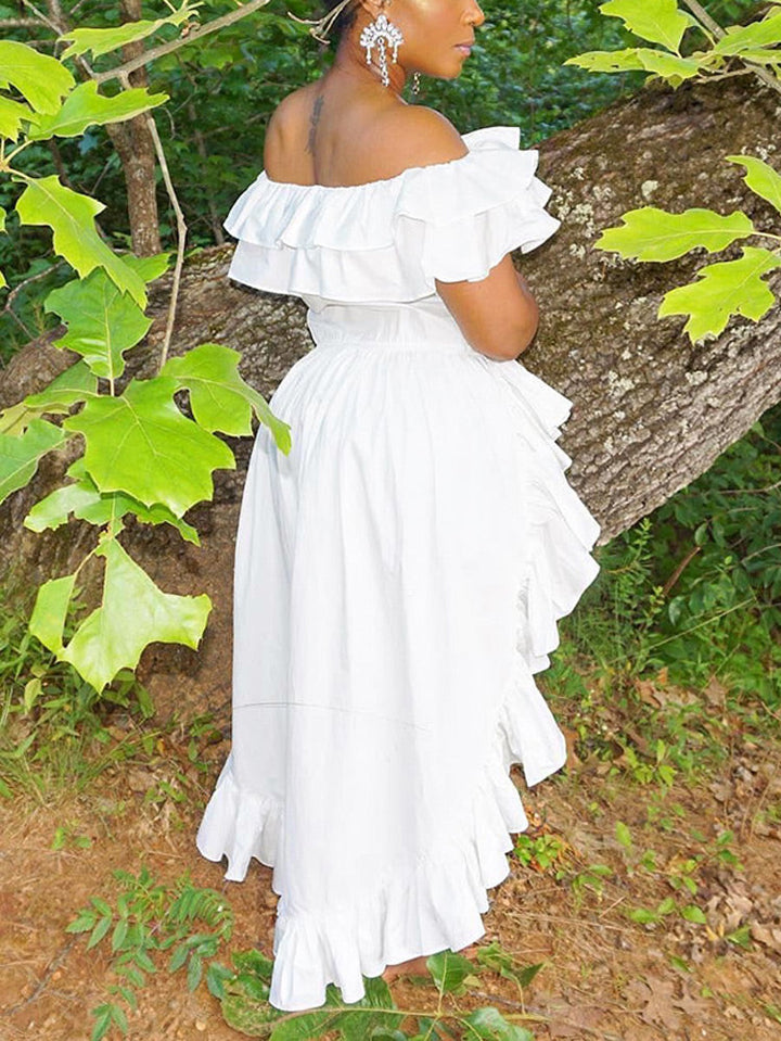 Off Shoulder Ruffled Traling Top White / XL