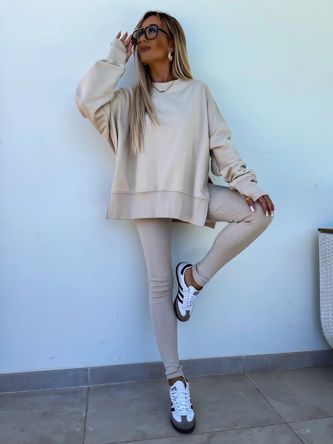 Casual Skinny Pants Loose Sweatshirt Set