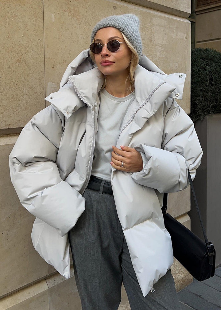 Loose Solid-Color Hooded Cotton Jacket