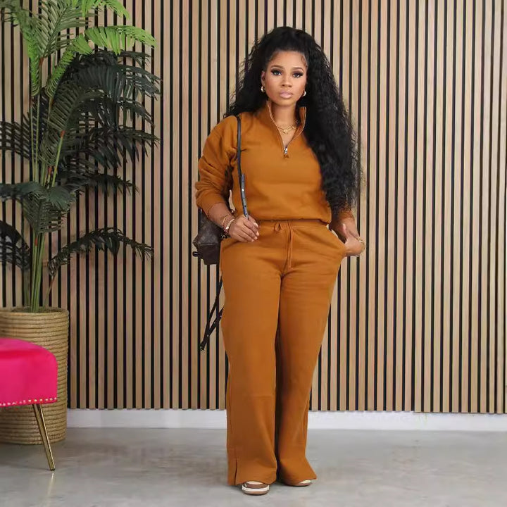 Loose Zipper Drawstring Pants Sweatshirt Set