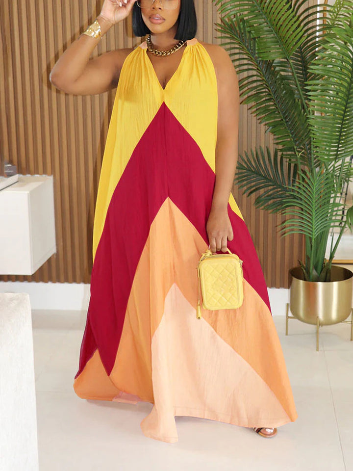 Vacation Color Block Maxi Dress
