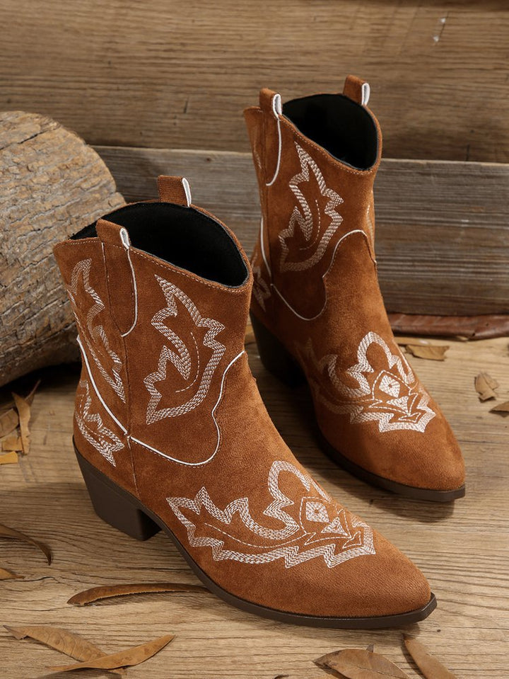 Pointed Toe Embroidered Women's Leather Boots