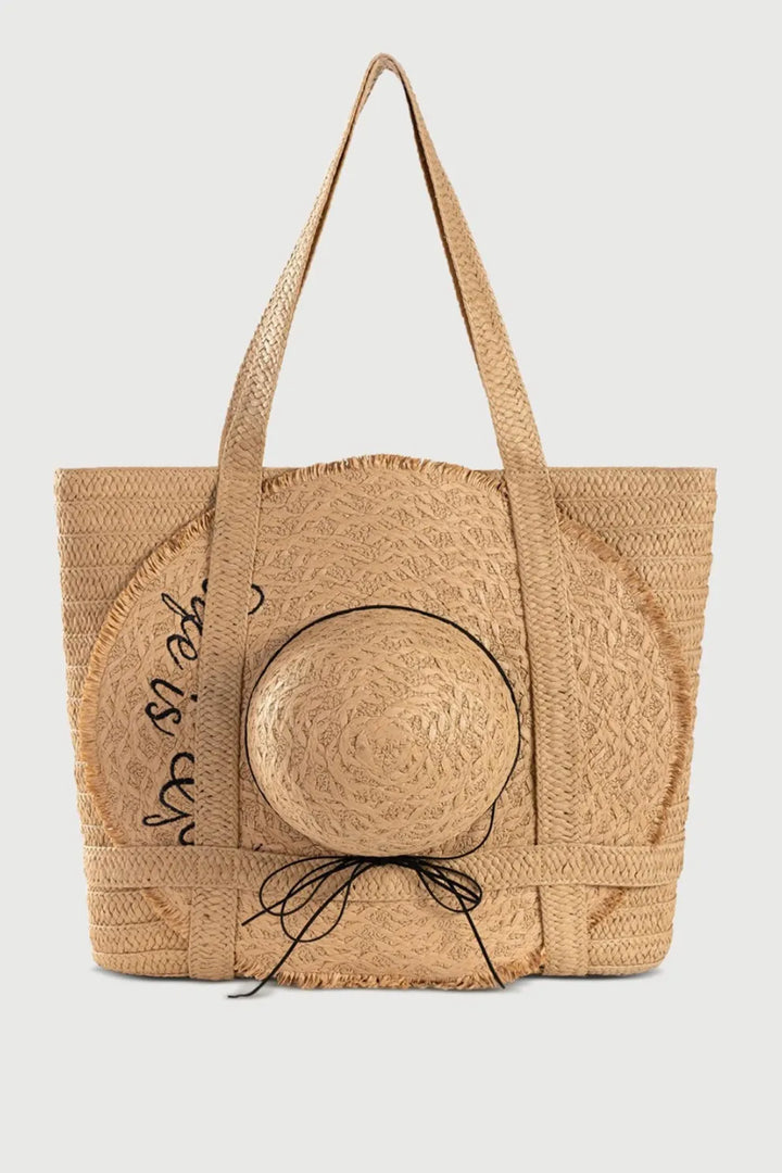 Handmade Solid Color Straw Bag With Hat