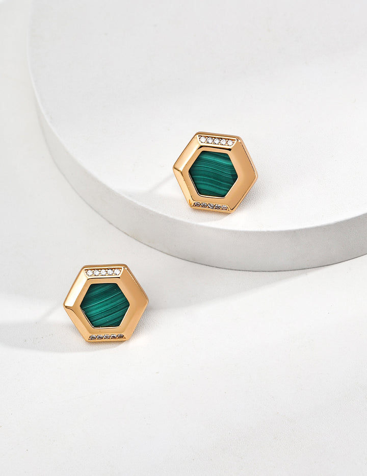 Simple Malachite Zirconia Earrings
