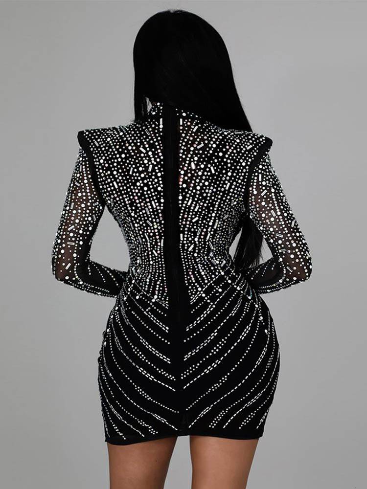 Sequin Mini Drilling Party Dress Black / 2XL