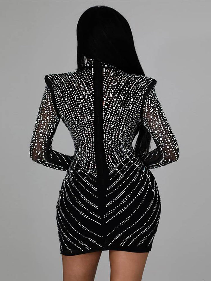 Sequin Mini Drilling Party Dress Black / 2XL