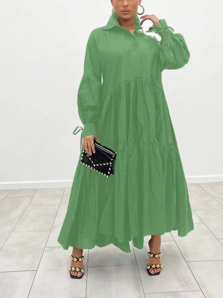 Loose Solid Long Shirt Dress White / L