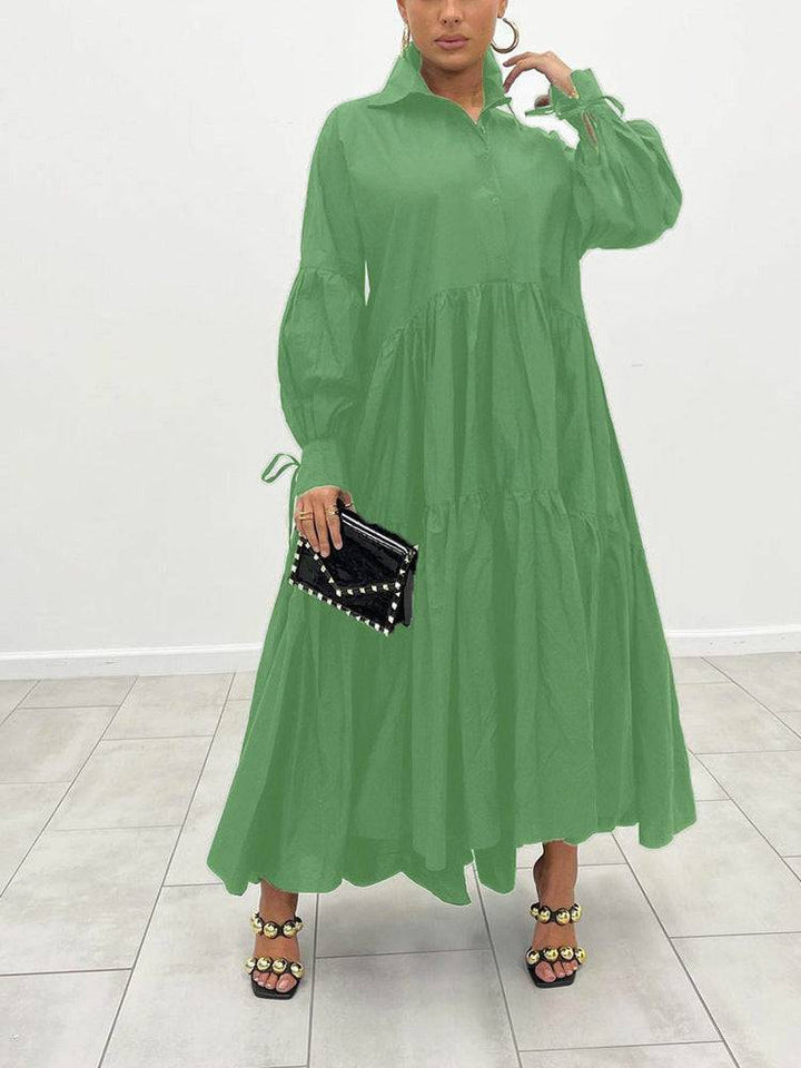 Loose Solid Long Shirt Dress White / L
