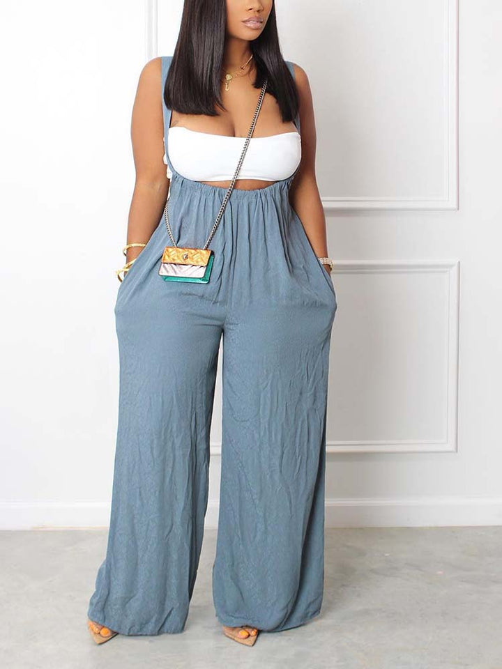 Sleeveless Wide Leg Overalls Blue / S