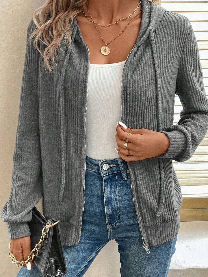 Loose Striped Casual Zipper Hooded Sweatshirt