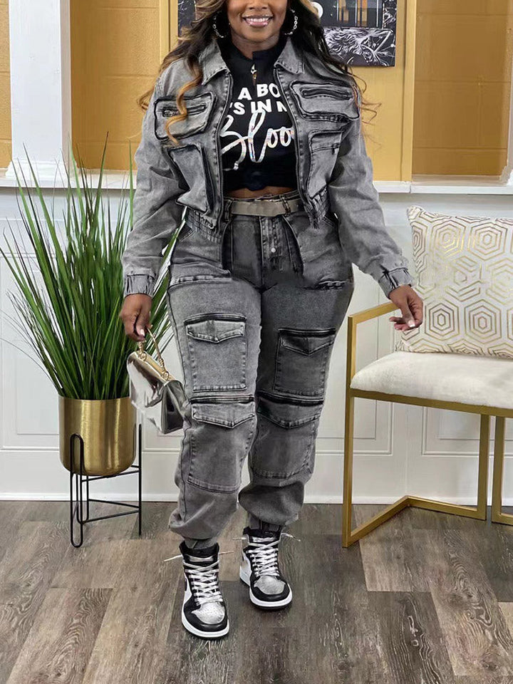 Cargo Denim Set Gray / S