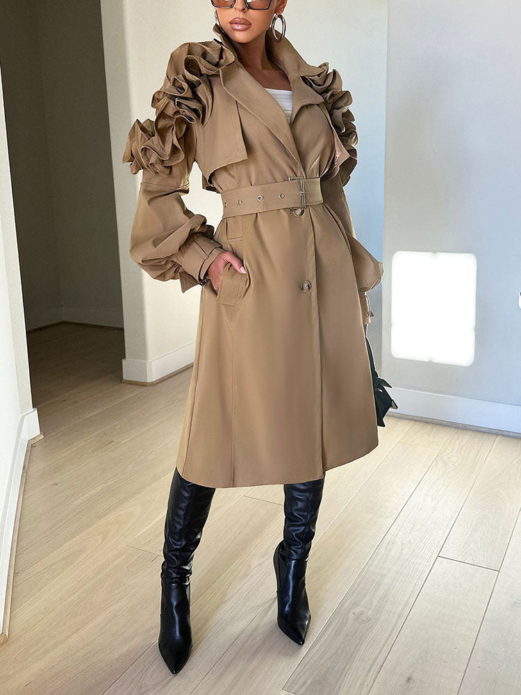 Ruffle Belt Trench Coat Khaki / M