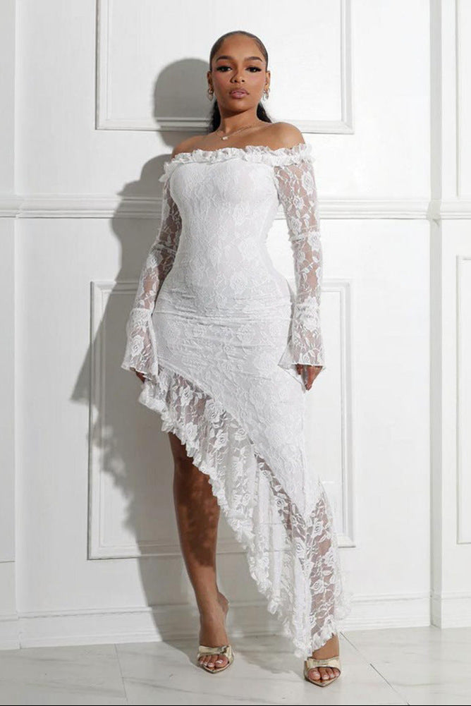 Sheath Solid Color Lace Trim Dresses