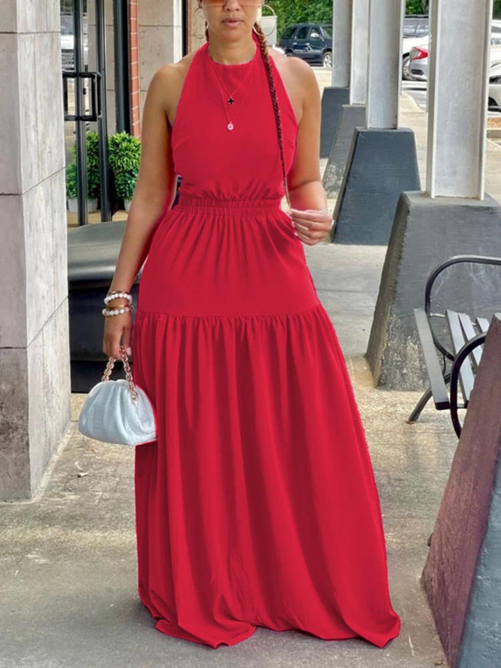Halter Backless Maxi Dress Red / S