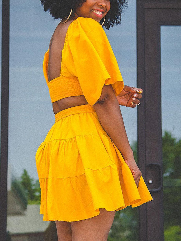 Hollowed Out Square Neck Dress Yellow / 2XL