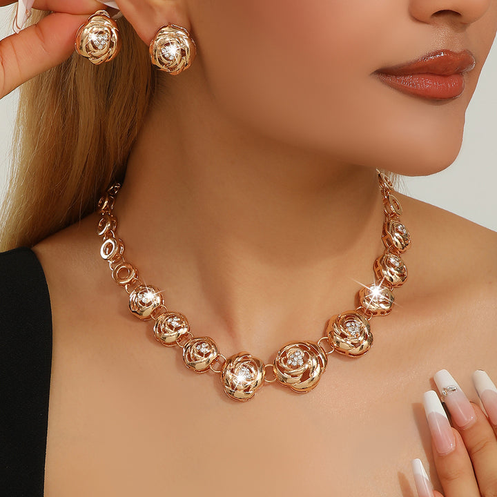 Crystal Rose Necklace and Earring Set