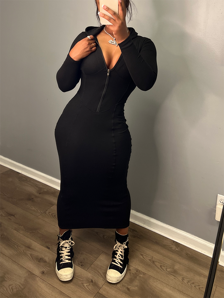 Hoodie Zip Bodycon Dress Gray / XL