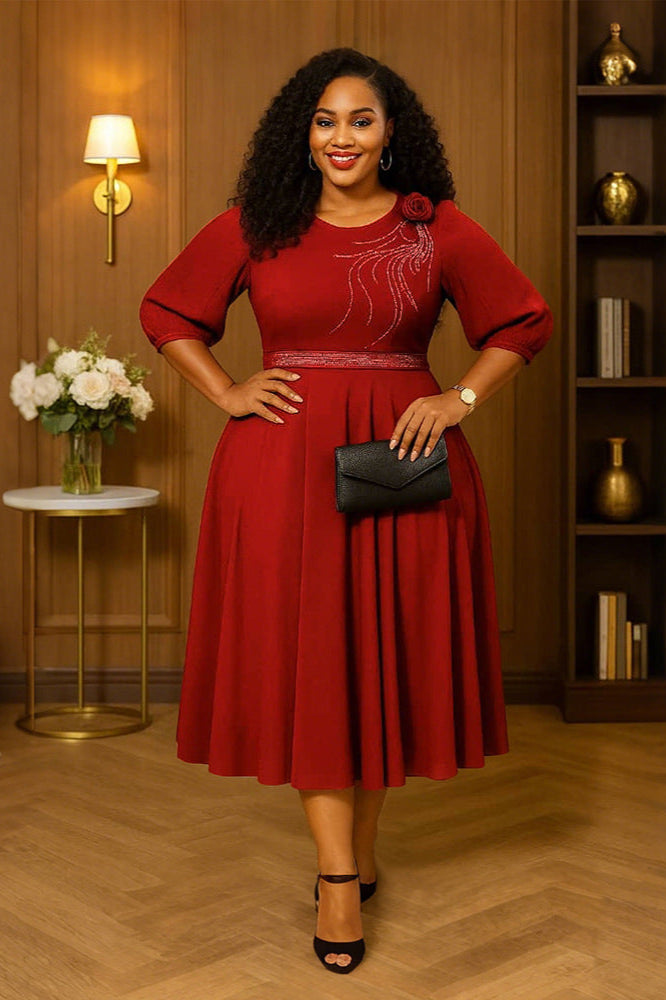 Elegant Round Neck Half Sleeve Dress