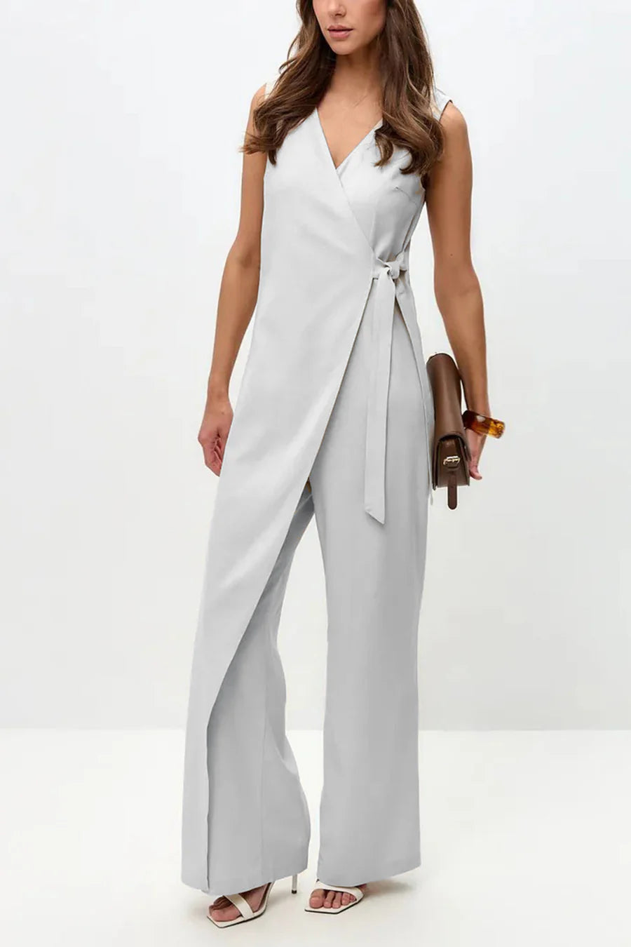 V Neck Zip-up Strappy Jumpsuit