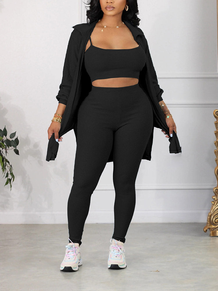 Ribbed Three-Piece Set Green / S