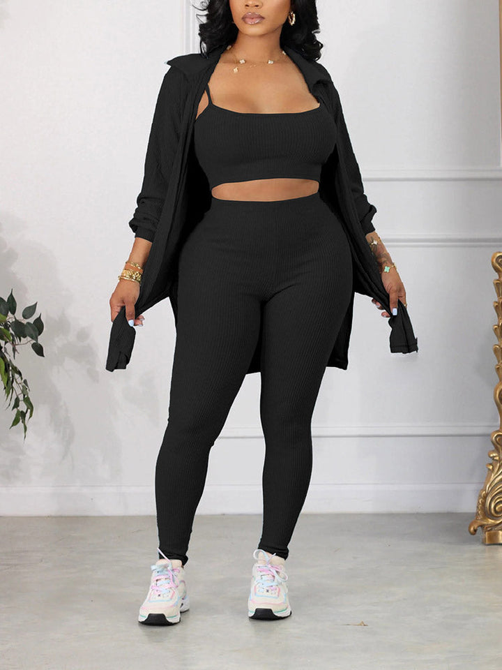 Ribbed Three-Piece Set Green / S