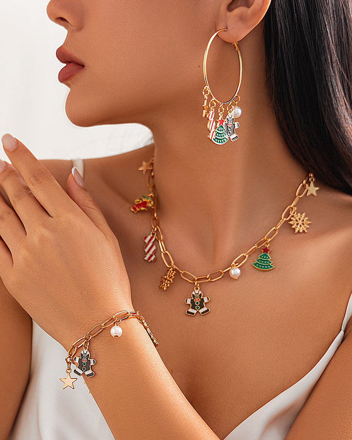 Christmas Fashion Bell Christmas Tree Necklace Set