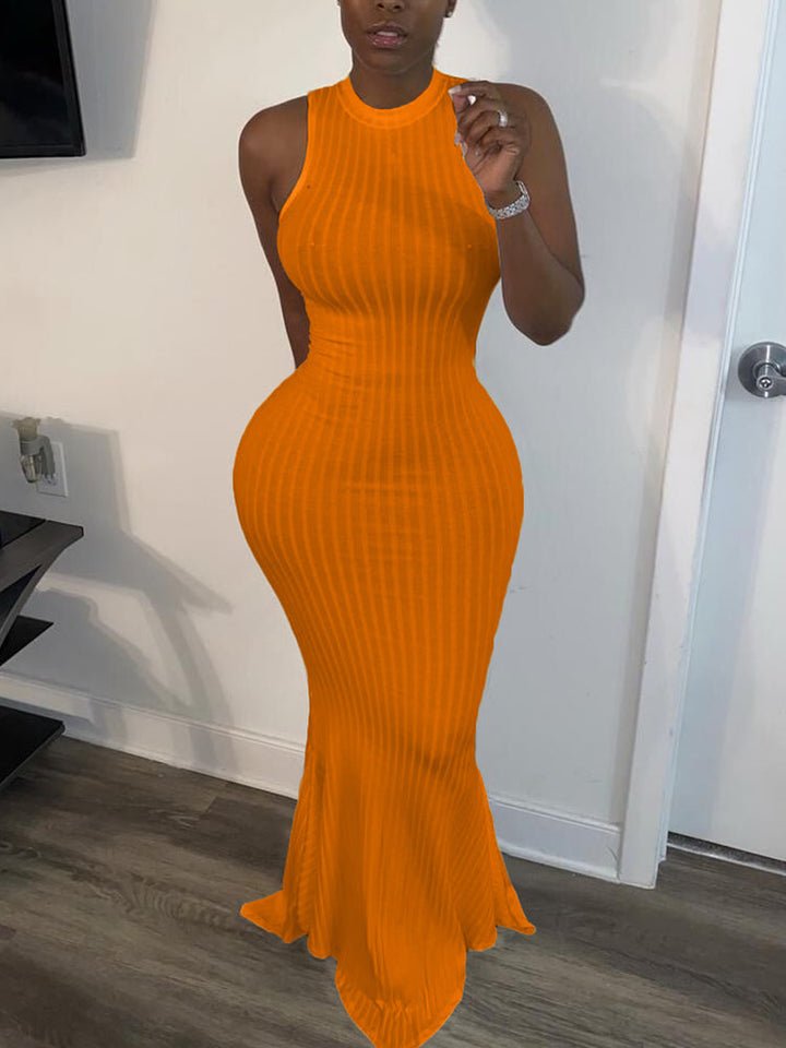 Sleeveless Knit Bodycon Maxi Dress White / 2XL