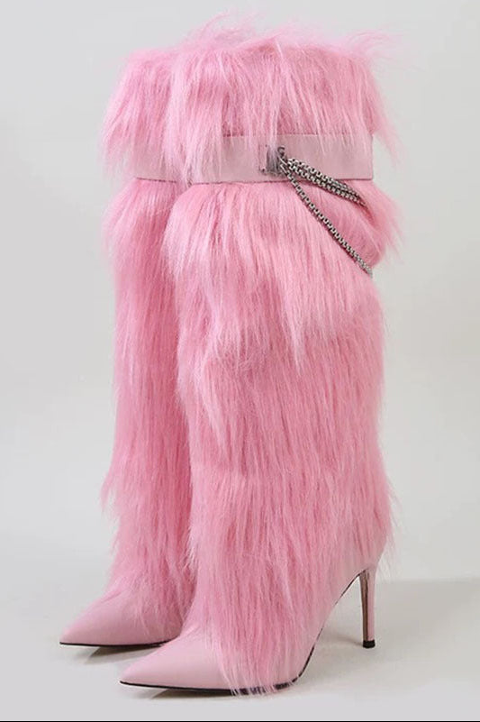 Metal Chain-Adorned Stiletto Boots