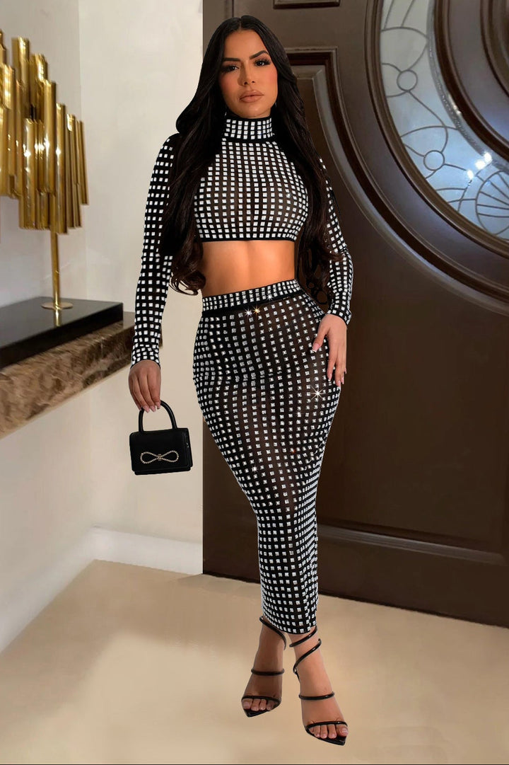 Fashion Rhinestone Mesh Slip Dress