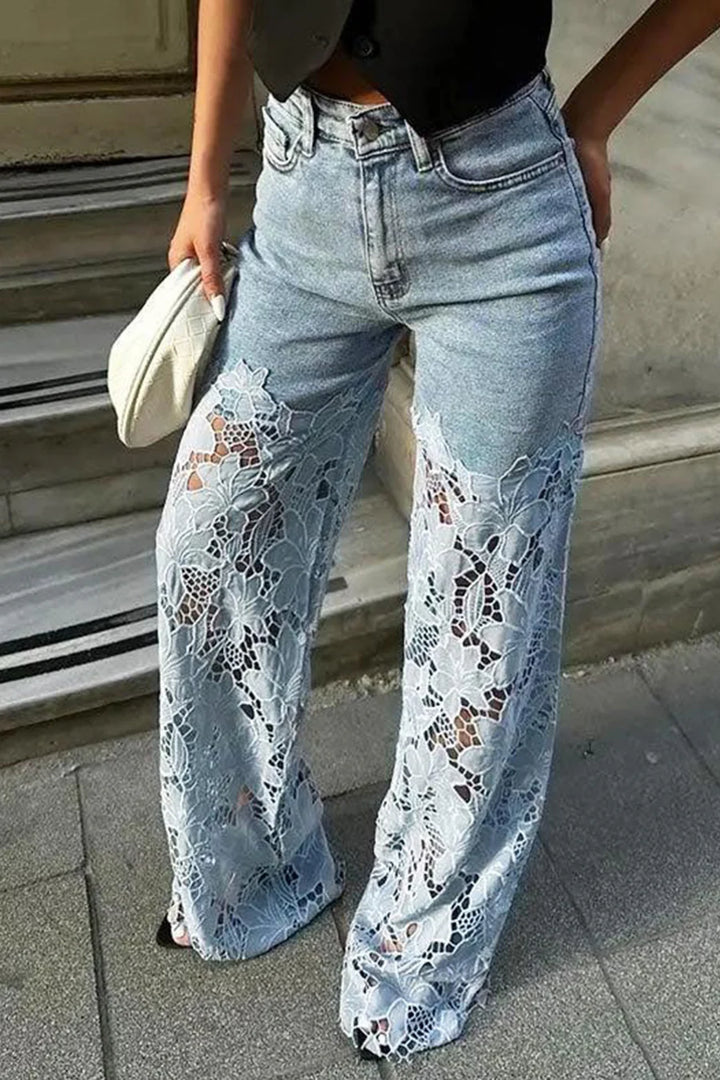 Lace Hollow Out High-rise Jeans