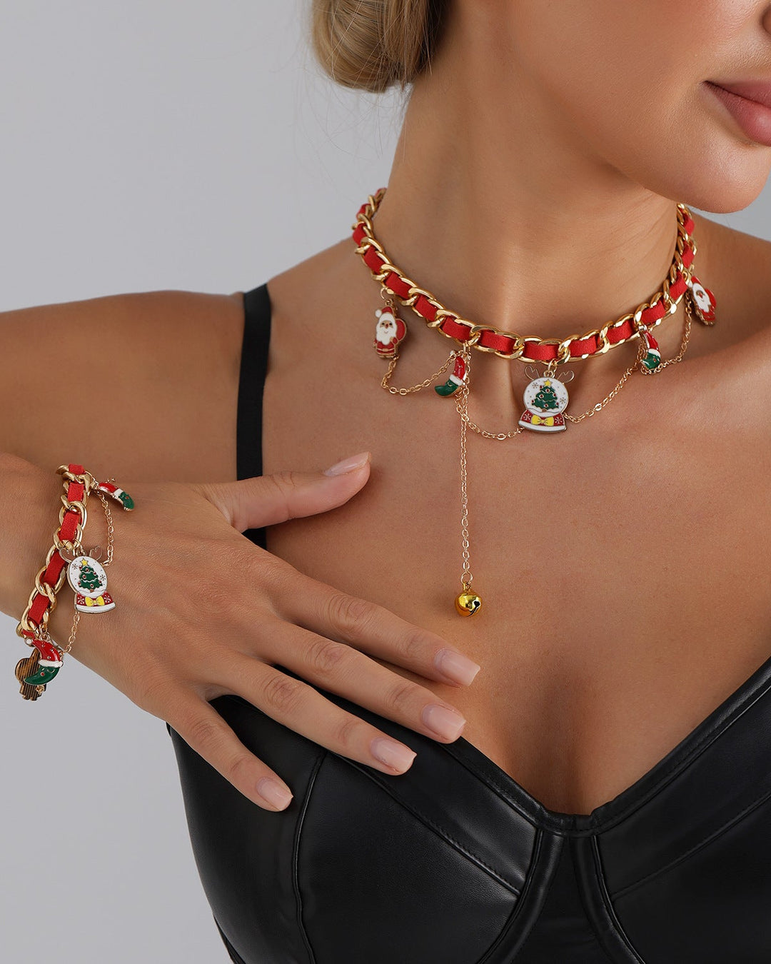 Christmas Ribbon Braided Fashion Party Necklace & Bracelet