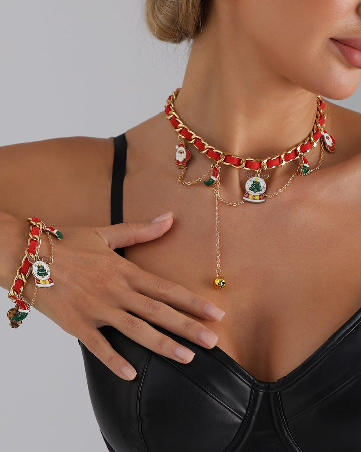 Christmas Ribbon Braided Fashion Party Necklace & Bracelet