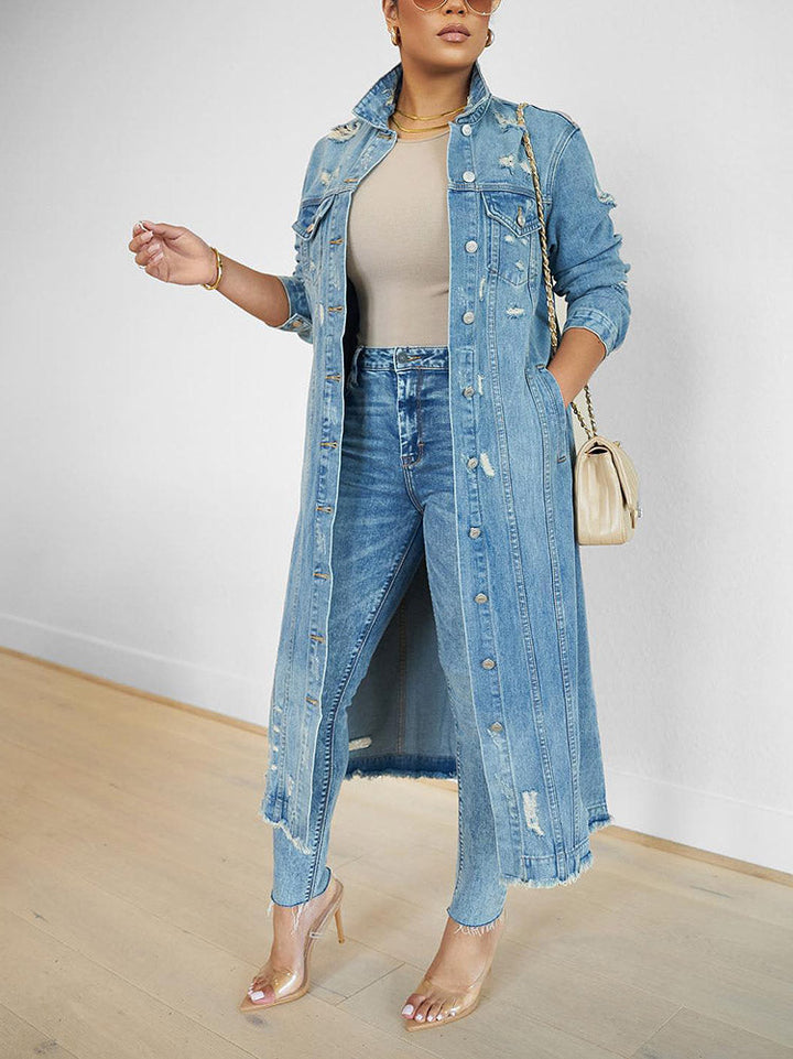 Casual Ripped Denim Jacket Coat Blue / XL