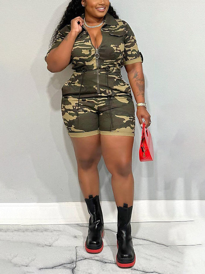 Camo Zipper Front Romper Camo / S