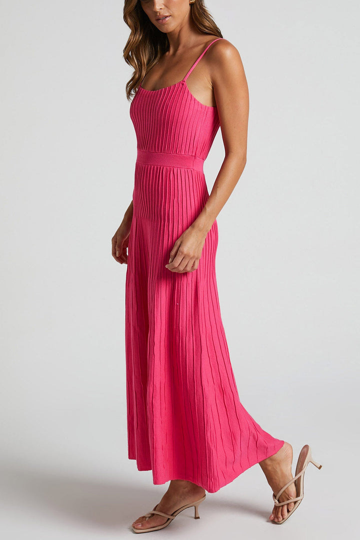 Pleated High Waist Knit Dress Rose · S